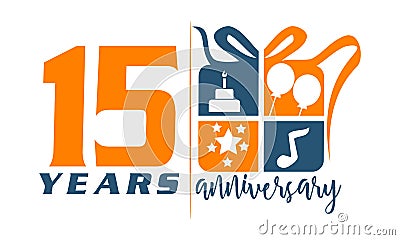 15 Years Gift Box Ribbon Anniversary Vector Illustration