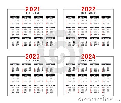 Years 2021 2022 2023 2024 calendars Stock Photo