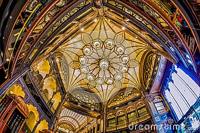 Interior of the famous ornate city passage Paris Courtyard in Budapest, Hungary. Editorial Stock Photo