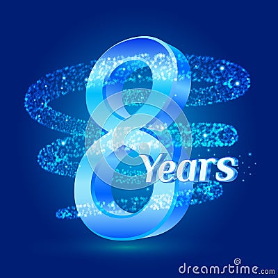 8 years shine anniversary 3d logo celebration with glittering spiral star dust trail sparkling particles. Eight years anniversary Stock Photo