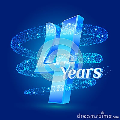 4 years shine anniversary 3d logo celebration with glittering spiral star dust trail sparkling particles. Four years anniversary m Stock Photo