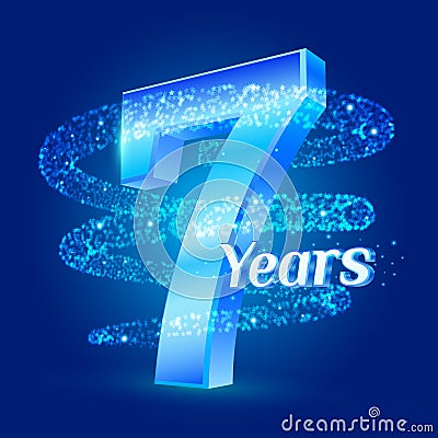 7 years shine anniversary 3d logo celebration with glittering spiral star dust trail sparkling particles. Seven years anniversary Stock Photo