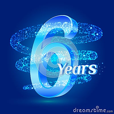 6 years shine anniversary 3d logo celebration with glittering spiral star dust trail sparkling particles. Six years anniversary mo Stock Photo