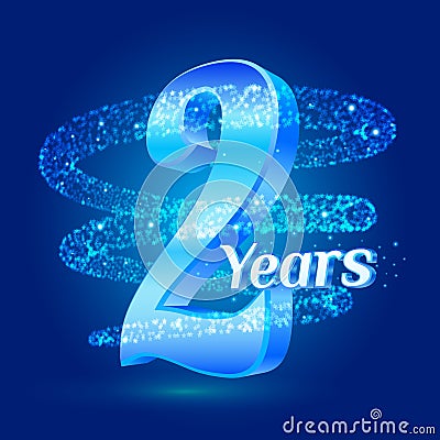 2 years shine anniversary 3d logo celebration with glittering spiral star dust trail sparkling particles. Two years anniversary mo Stock Photo