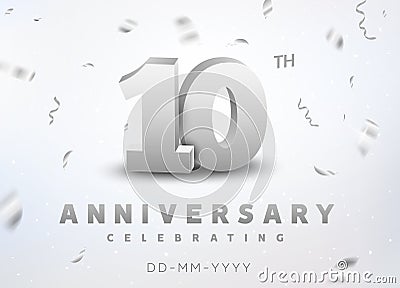 10 years silver number anniversary celebration event. Anniversary banner ceremony design for 10 age Vector Illustration