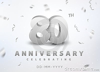 80 years silver number anniversary celebration event. Anniversary banner ceremony design for 80 age Vector Illustration