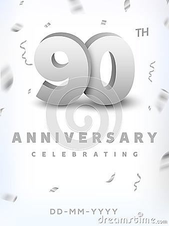 90 years silver number anniversary celebration event. Anniversary banner ceremony design for 90 age Vector Illustration