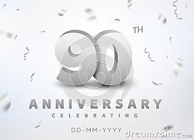 90 years silver number anniversary celebration event. Anniversary banner ceremony design for 90 age Vector Illustration