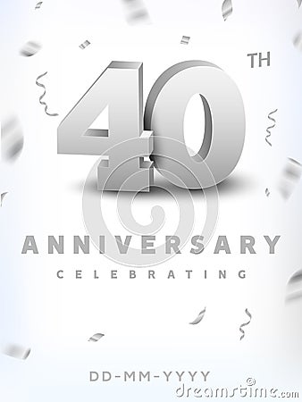 40 years silver number anniversary celebration event. Anniversary banner ceremony design for 40 age Vector Illustration