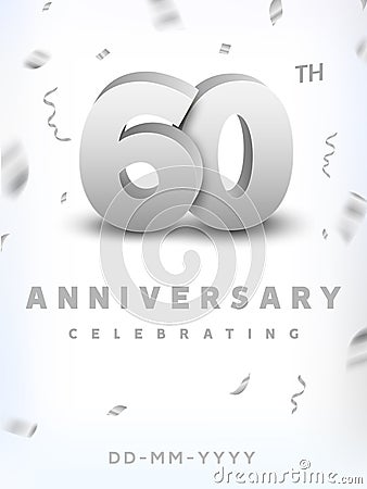 60 years silver number anniversary celebration event. Anniversary banner ceremony design for 60 age Vector Illustration