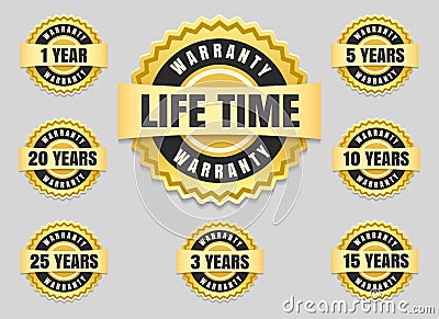 Years warranty labels and guarantee seals Vector Illustration