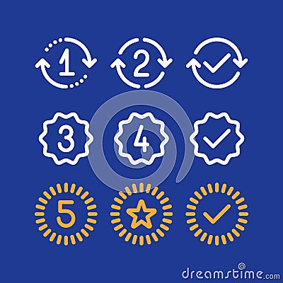 Warranty years signs, guarantee service period, approved mark, line icons Vector Illustration