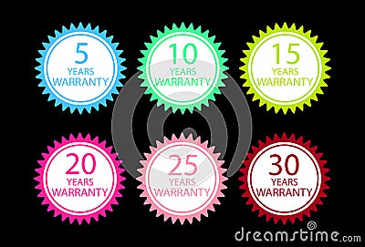 Years warranty tag and guarantee seals vector icons set Vector Illustration