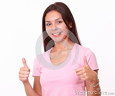 20-24 years young woman with ok gesture Stock Photo