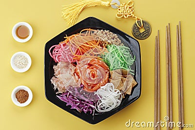 Yee Sang Chinese New Year Dinner for Prosperity Toss Celebration Stock Photo