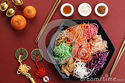 Yee Sang Chinese New Year Dinner for Prosperity Toss Celebration also known by Yu Sheng Spring Toss Stock Photo