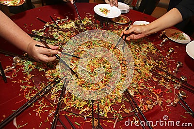 Yee sang, a special dish during Chinese New Year Stock Photo