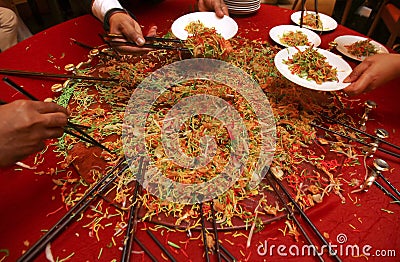 Yee sang, a special dish during Chinese New Year Stock Photo