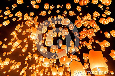 Yeepeng Firework Festival in Chiangmai Stock Photo