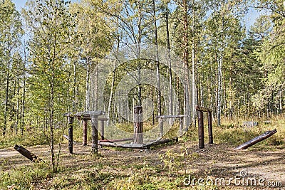 Wooden the Slavic sanctuary dedicated to god Perun. Temple of Slavic neo-pagans in the Urals, Russia Editorial Stock Photo