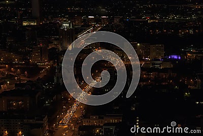 Yekaterinburg view from above night river Iset Stock Photo