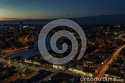 Yekaterinburg view from above night river Iset winter Stock Photo