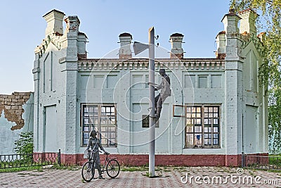 Sculpture Signalman and postman, Yelabuga, Russia Editorial Stock Photo