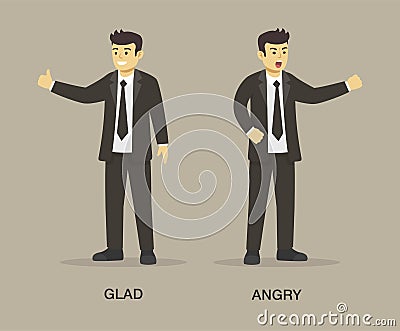 Yelling angry and glad businessmen or managers. Vector Illustration