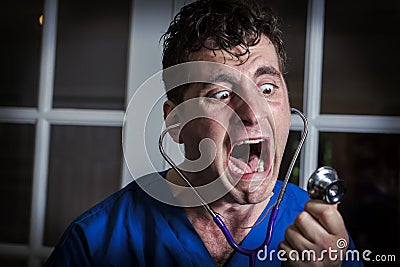 Yelling Crazy Nurse Stock Photo