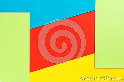 Yelllow blue red green colored paper background. Geometric figures, shapes. Abstract geometric flat composition. Empty Stock Photo