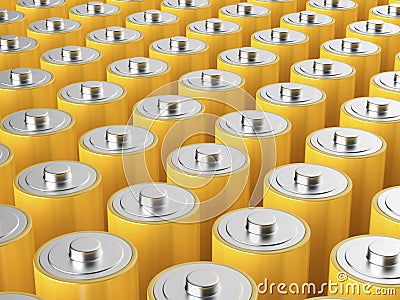 Yellow AA size batteries Stock Photo
