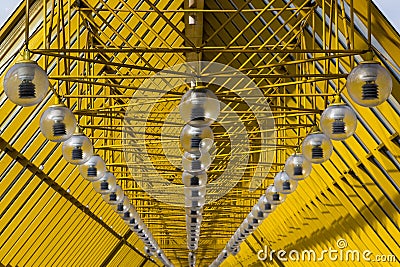 Yellow abstract ceiling. modern architecture with a rhythmic, diagonal forms Stock Photo