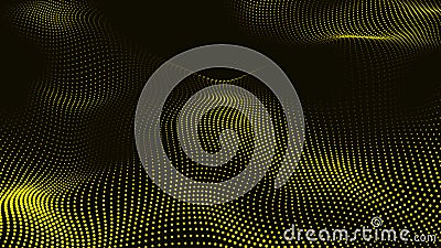 Yellow Abstract Trapcode Form digital particle wave and lights background. Animation cyber or technology background Stock Photo