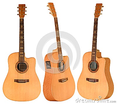 Yellow acoustic guitar on white background Stock Photo