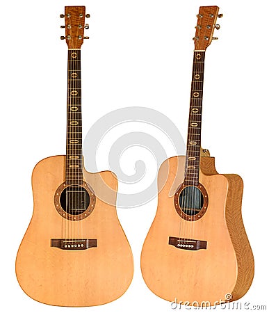 Yellow acoustic guitar on white background Stock Photo