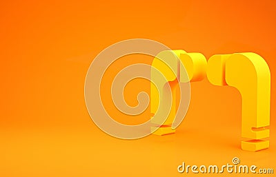 Yellow Air headphones icon icon isolated on orange background. Holder wireless in case earphones garniture electronic Cartoon Illustration