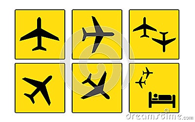 Yellow airport information signs on a white background Vector Illustration