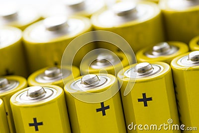 Yellow alkaline batteries Stock Photo