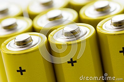 Yellow alkaline batteries Stock Photo