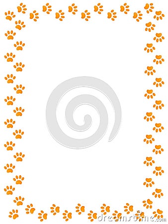 Yellow animal paw prints border Vector Illustration