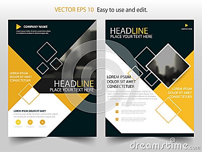 Yellow annual report brochure flyer design template vector, Leaflet cover presentation abstract flat background, layout in A4 Vector Illustration