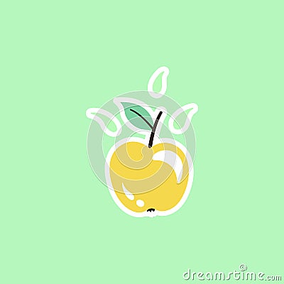 Yellow apple on a green background! Vector Illustration