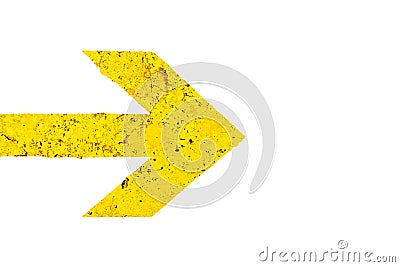 Yellow arrow direction sign with polished stone texture with imperfections and cracks and isolated on white Stock Photo