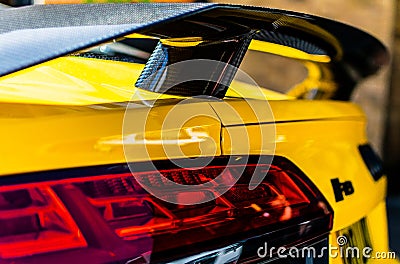 Yellow Audi car black spoiler up close beautiful vivid colour amazing Editorial Stock Photo