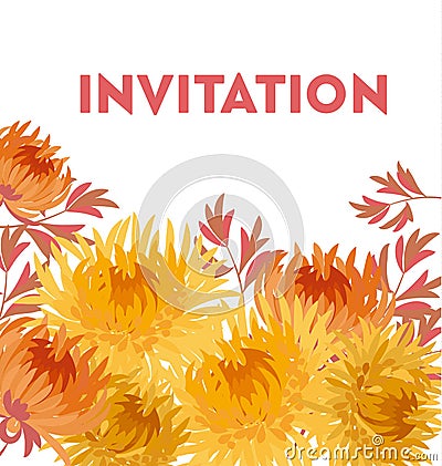 Yellow autumn chrysanthemum flower card template. golden-daisy f Vector Illustration