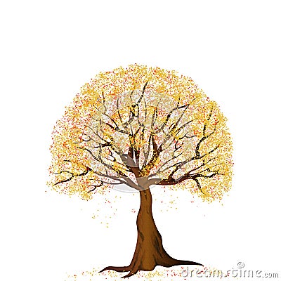 Yellow autumn tree Cartoon Illustration