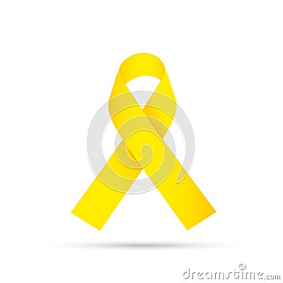 Yellow awareness ribbon on gray background. Bone cancer and troops support symbol. Vector Illustration