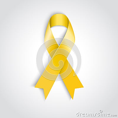 Yellow awareness ribbon on white background. Vector Illustration