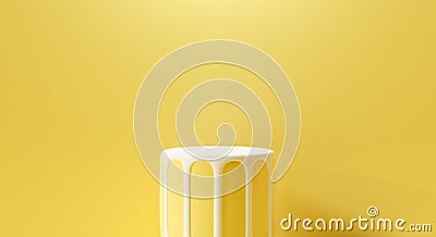 Yellow background abstract scene. Cylinder 3d rendering of empty blank stand product display box or podium winner and platform. Stock Photo