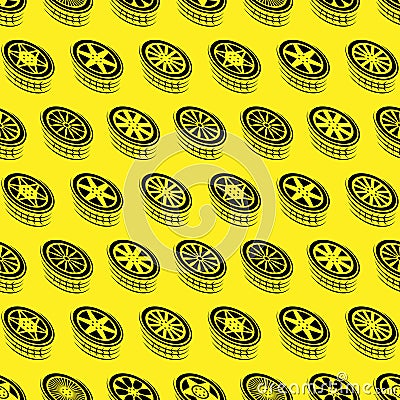 Seamless yellow wheel outline background Vector Illustration